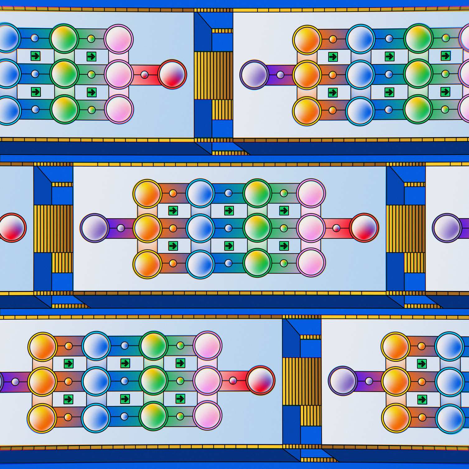 Technology hardware device abstract visual representation of a neural network